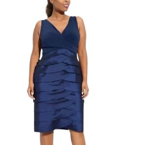 Adrianna Papell Taffeta & Jersey Blue Shutter Pleat Dress